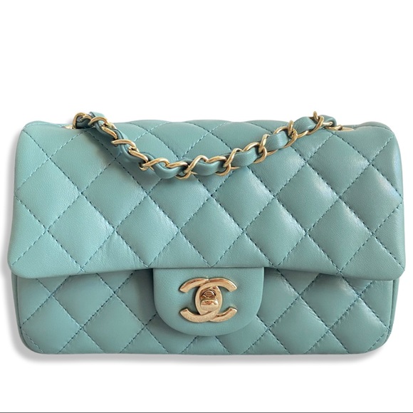 FULL SET - CHANEL Mini Classic Handbag (Blue / Turquoise with Champagne Gold HW) - Picture 8 of 13